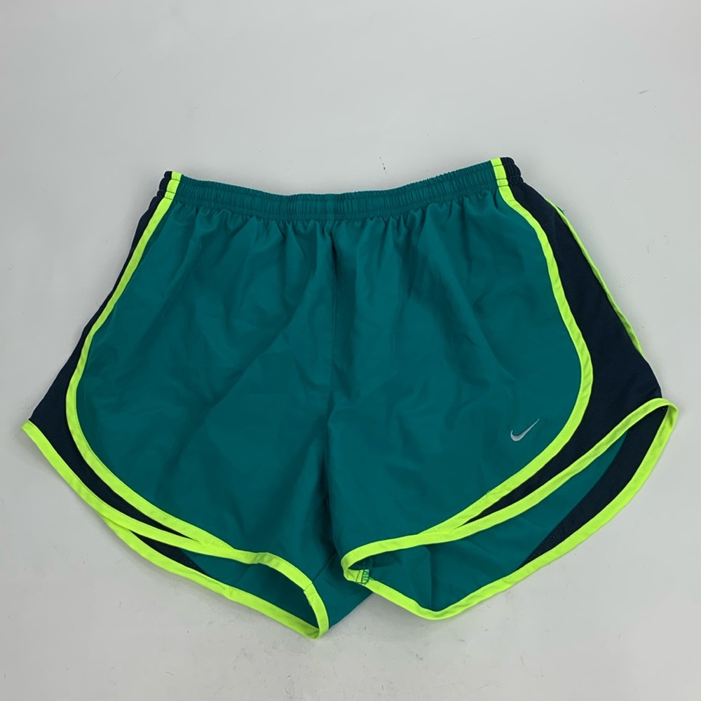 Nike Running Shorts Size Large Teal and neon green Drawstring elastic waist